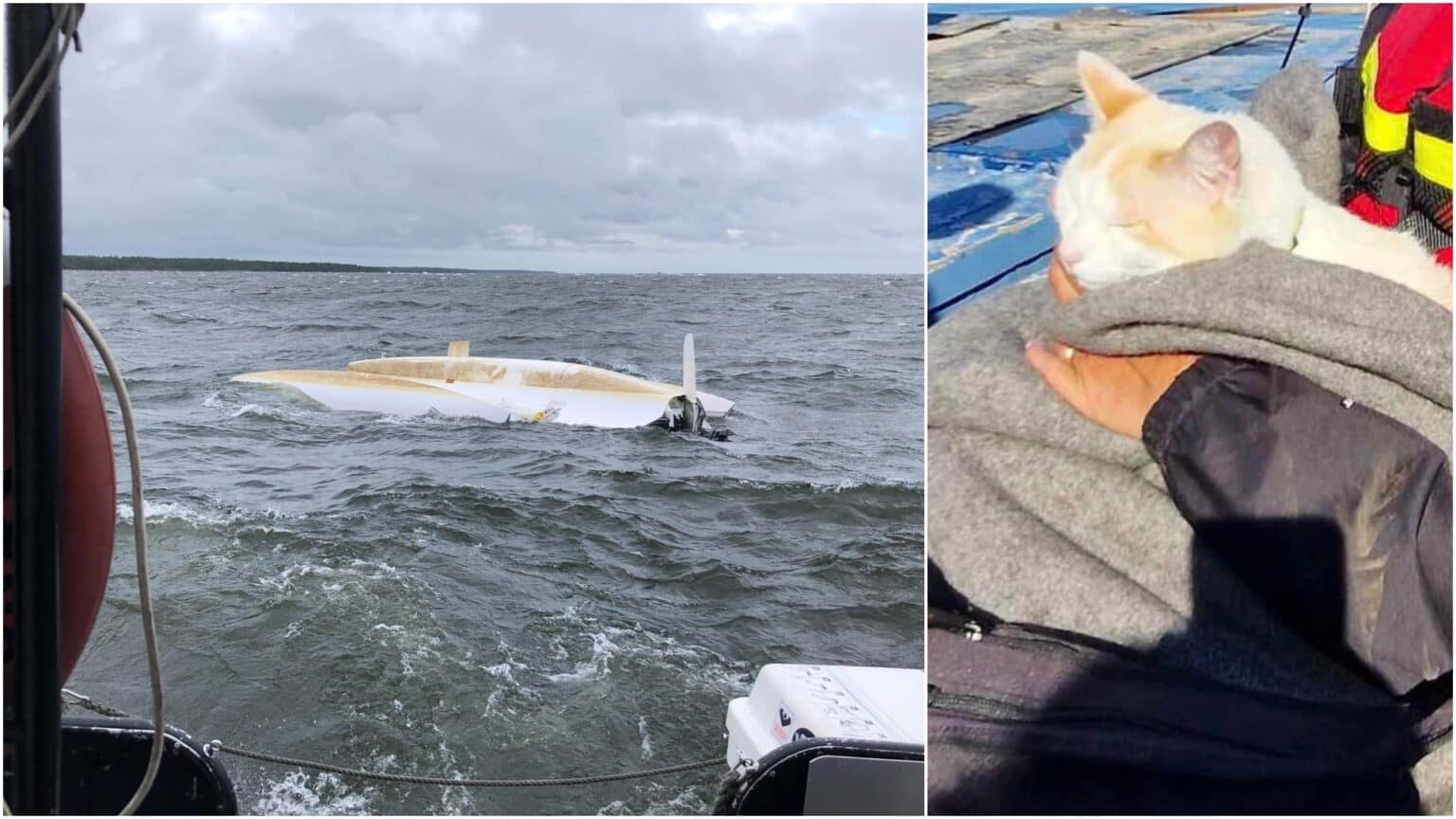 Katten Blixten räddades efter sex dygn i en uppochnedvänd trimaran!